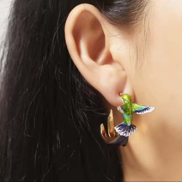 ✨ Vibrant Hummingbird Hoop Earrings – Nature-Inspired Statement Piece - Picture 1 of 5